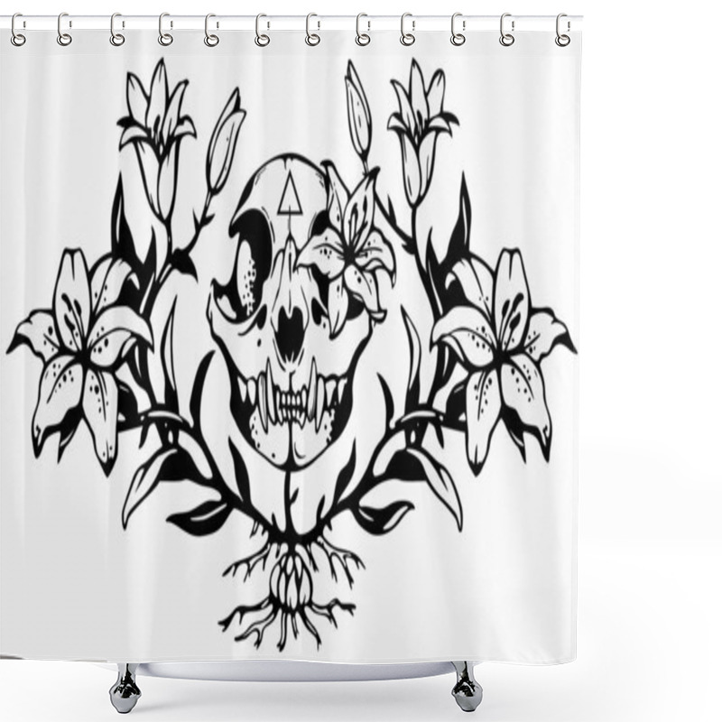 Personality  The Composition Of The Cat's Skull And Lily Flowers Shower Curtains