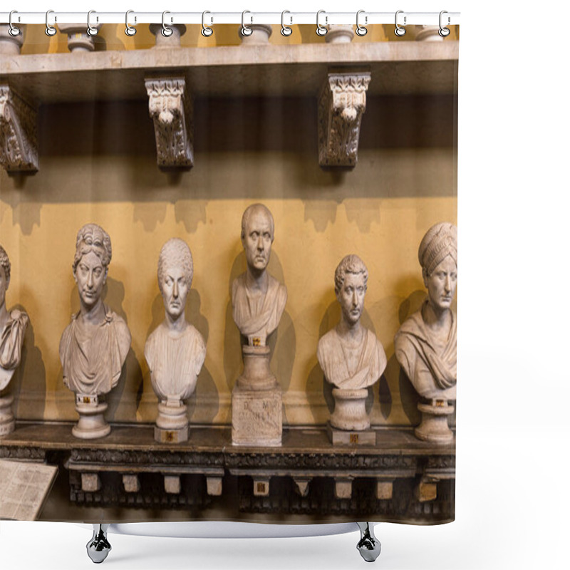 Personality  ROME, ITALY - JUNE 28, 2019: Front View Of Ancient Busts In Vatican Museum Shower Curtains