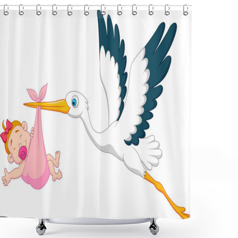 Personality  Stork With Baby Girl Cartoon Shower Curtains