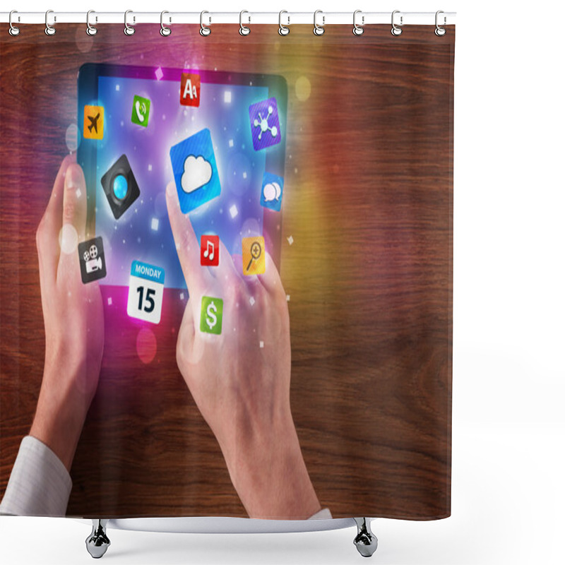 Personality  Hands Holding Tablet Shower Curtains