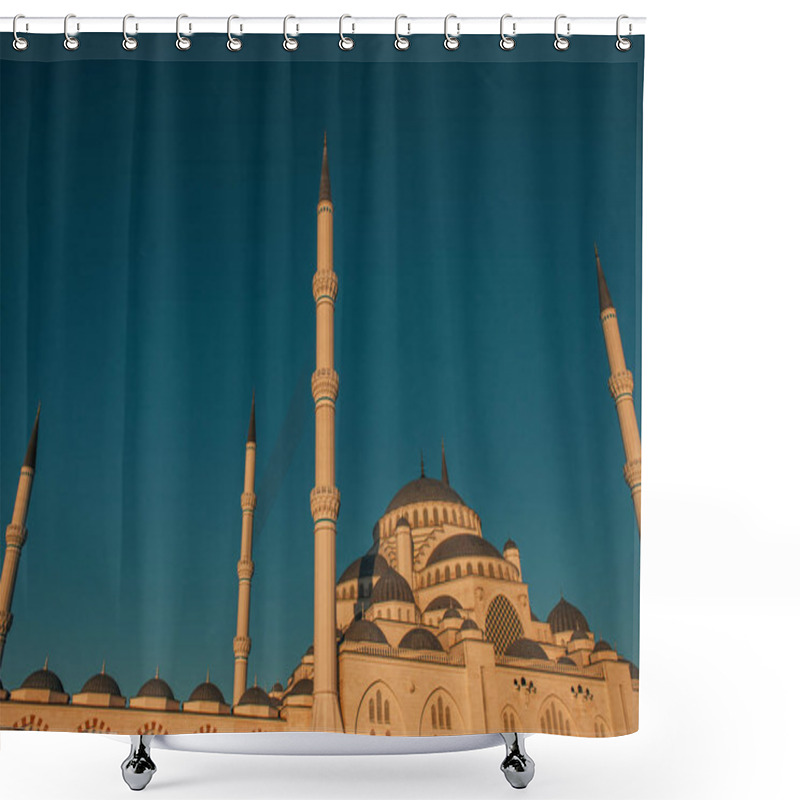 Personality  Blue, Cloudless Sky Over Mihrimah Sultan Mosque With High Minarets, Istanbul, Turkey Shower Curtains