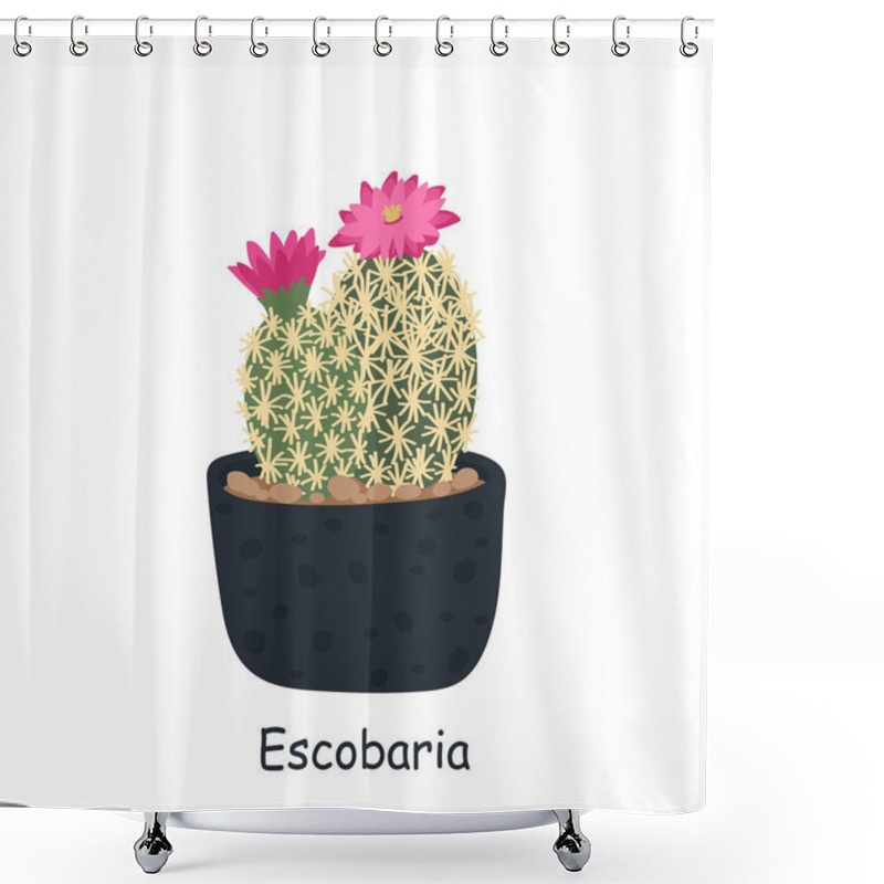 Personality  Escobaria Isolated On A White Background. Cute Cactus. Vector Illustration In Cartoon Style Shower Curtains