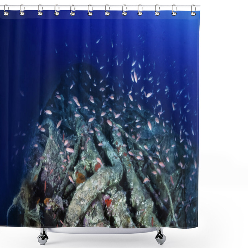 Personality  Wreck Diving, Sunken World War II Submarine And A School Of Anthias Shower Curtains