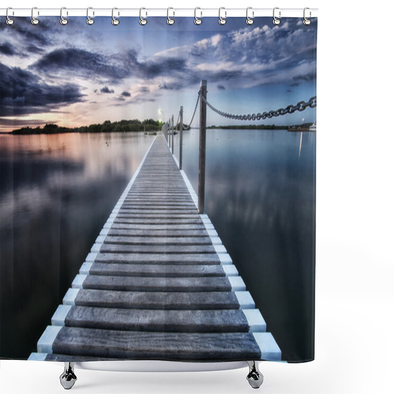 Personality  Pontoon Jetty Across The Water Shower Curtains