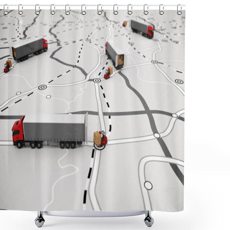 Personality  Loading And Unloading Goods On A Map. 3D Rendering Shower Curtains