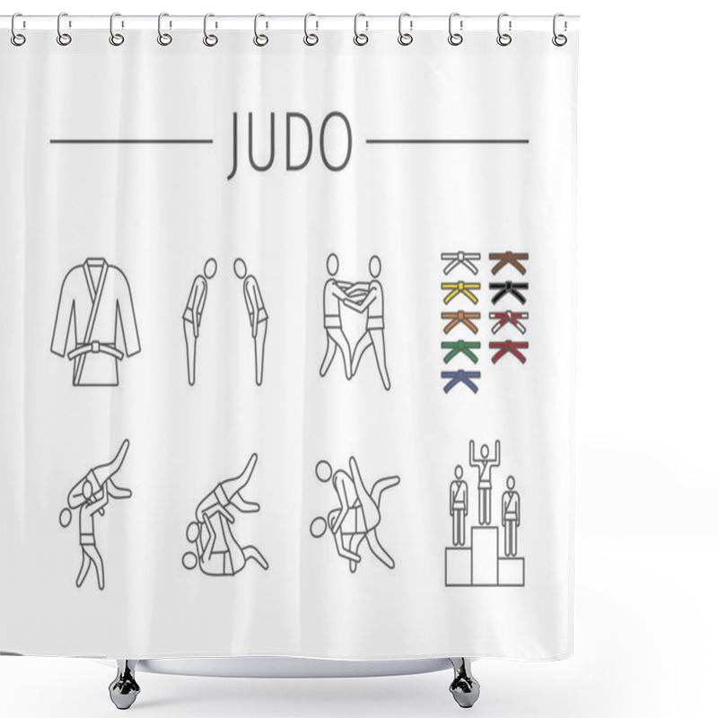 Personality  Judo Fighters Line Icons. Vector Signs For Web Graphics Shower Curtains