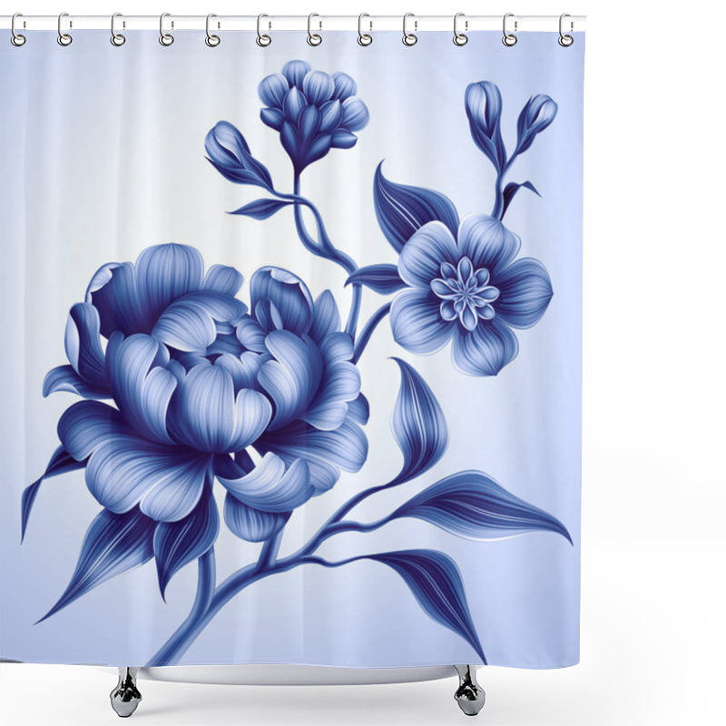 Personality  Branch With Peony Rose And Sakura Flowers Shower Curtains