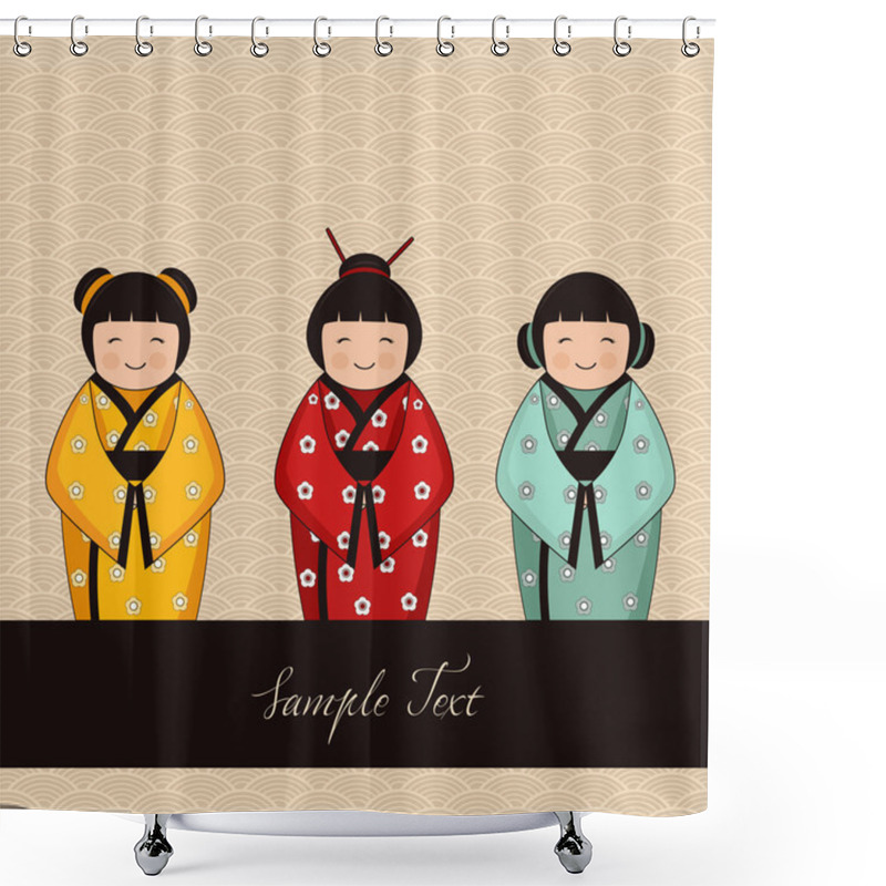 Personality  Japanese Kokeshi Characters - Dolls Shower Curtains