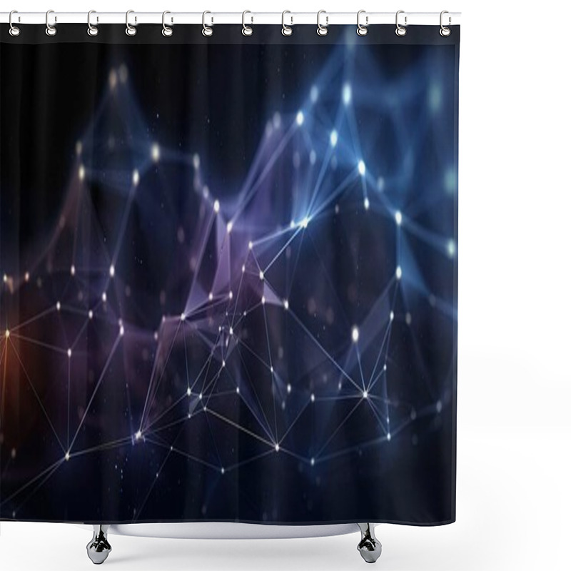 Personality  Molecules Technology With Polygonal Shapes On Dark Blue Background. Connecting Dots And Lines. Low Poly Shape. Abstract Futuristic Digital Technology Concept. Generative AI. Shower Curtains