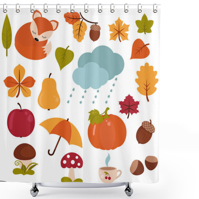 Personality  Set Of Cartoon Characters And Autumn Elements Shower Curtains