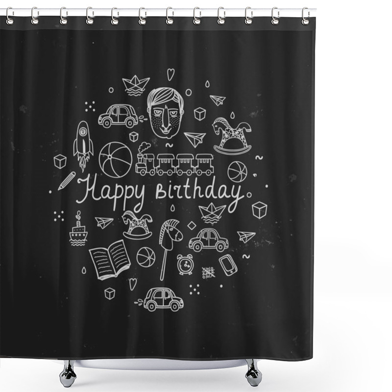 Personality  Happy Birthday Greeting Card - Vector Illustration. Shower Curtains