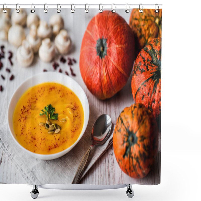 Personality  Pumpkin Soup With Seeds And Parsley. Vegan Food Shower Curtains