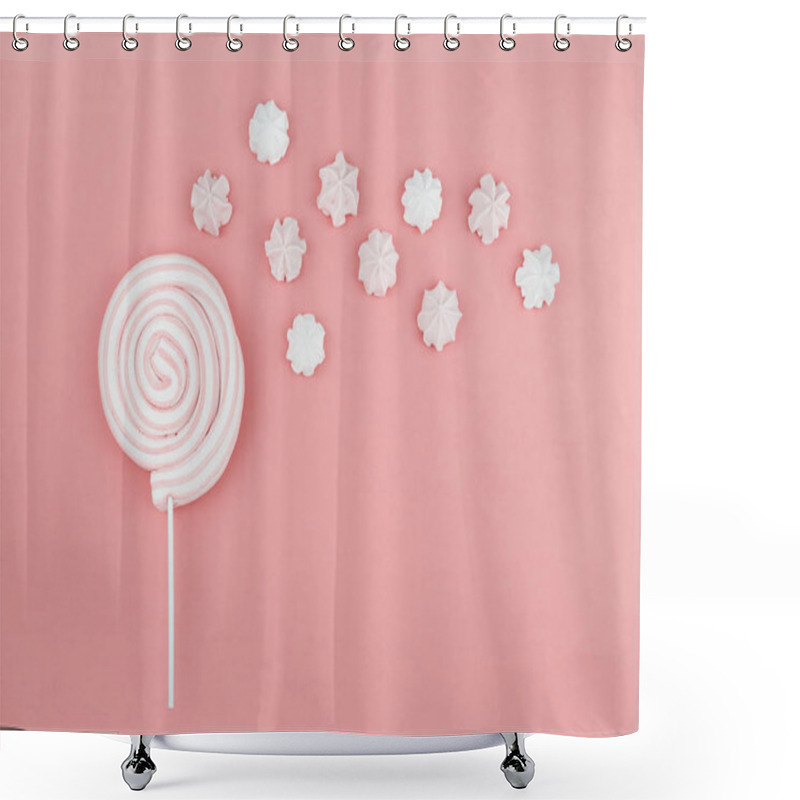 Personality  Round Marshmallow Lollipop On Stick With Meringue On Pink Shower Curtains