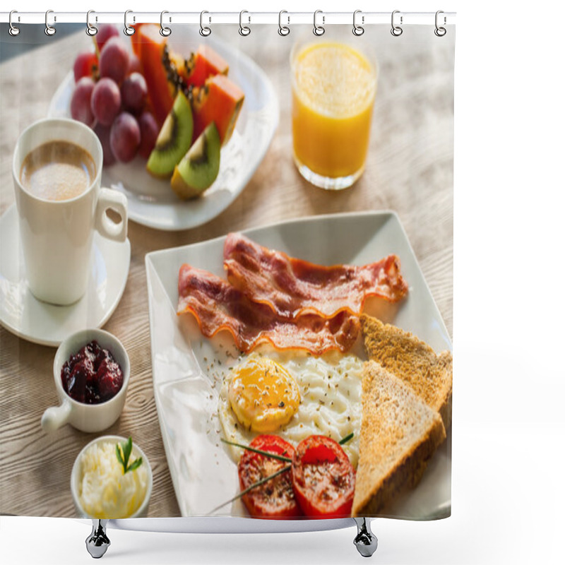 Personality  Continental Breakfast With Fresh Fruit And Coffee. Shower Curtains