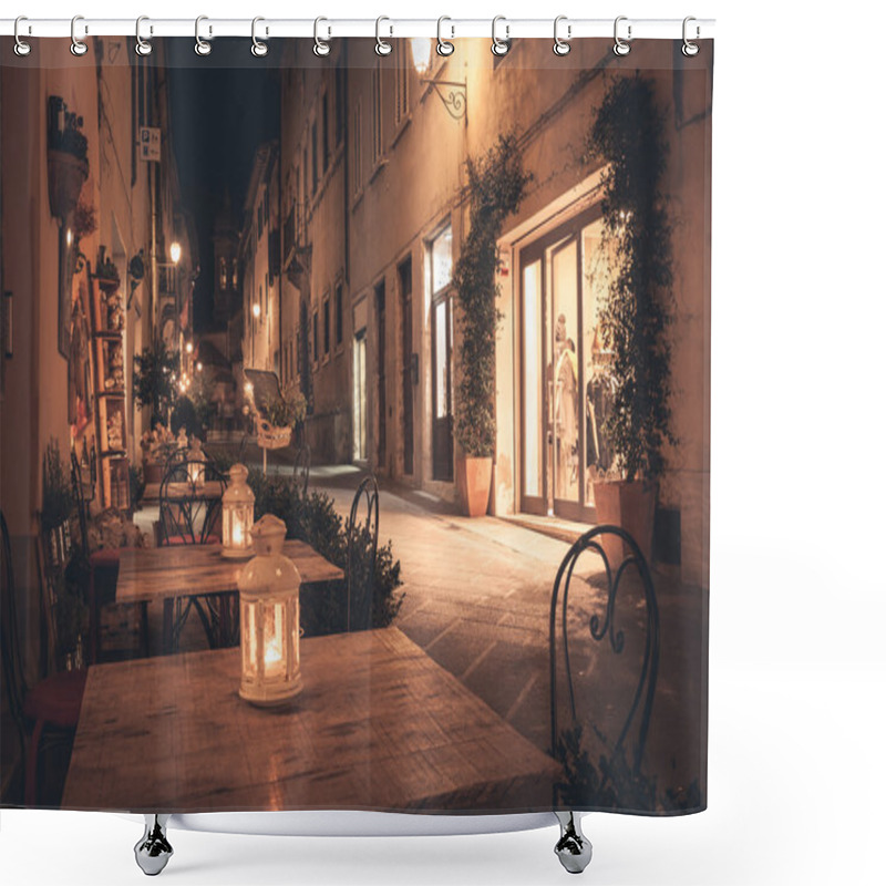 Personality  Old European Town Street Cafe At Night Shower Curtains