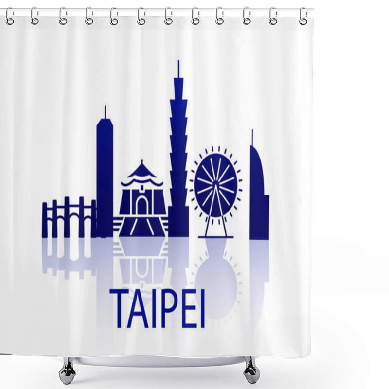 Personality  Taipei Cityscape Banner. Taiwan Capital With Attractions. Travel Postcard. Isolated Vector Stock Illustration With Reflection Shower Curtains