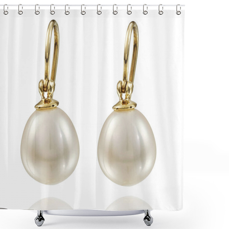 Personality  Golden Earrings With Gemstone Isolated On White Background Shower Curtains