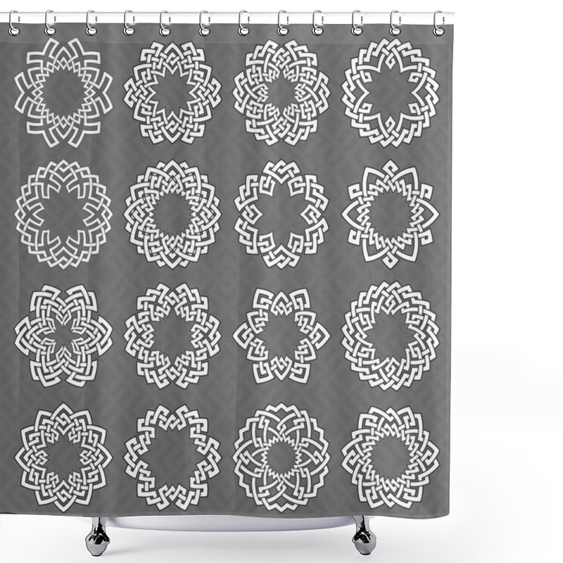 Personality  Hexagonal Mandalas Collection Of White Lines With Black Strokes Shower Curtains