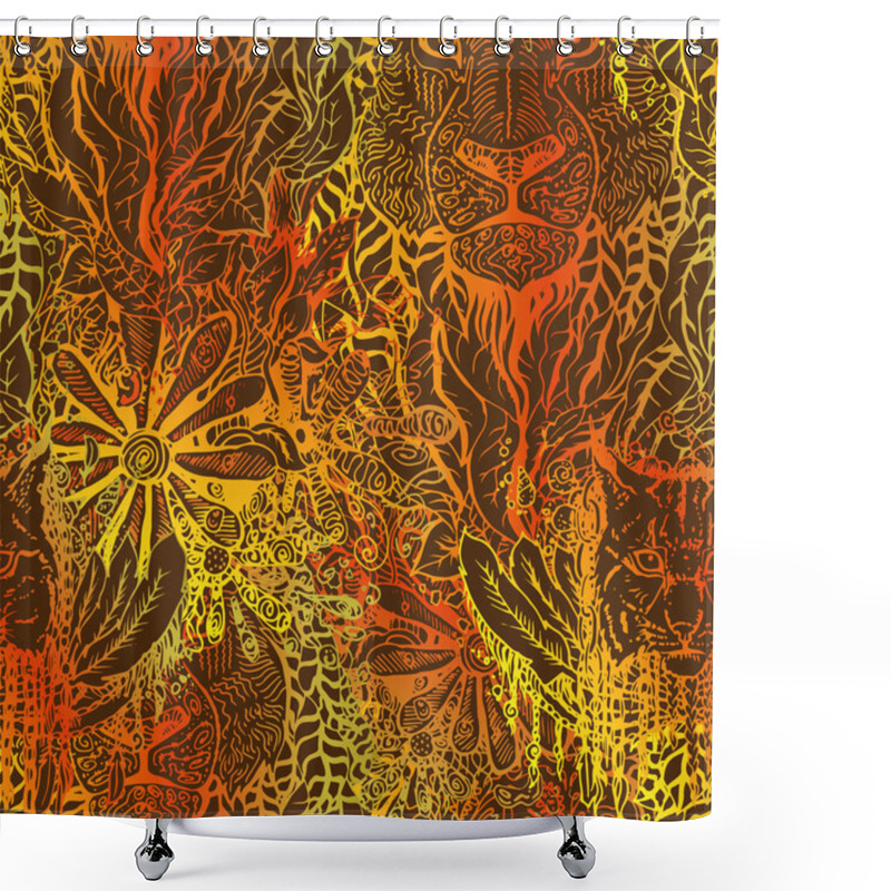 Personality  Lion And Lynx Hand-drawn Pattern Shower Curtains