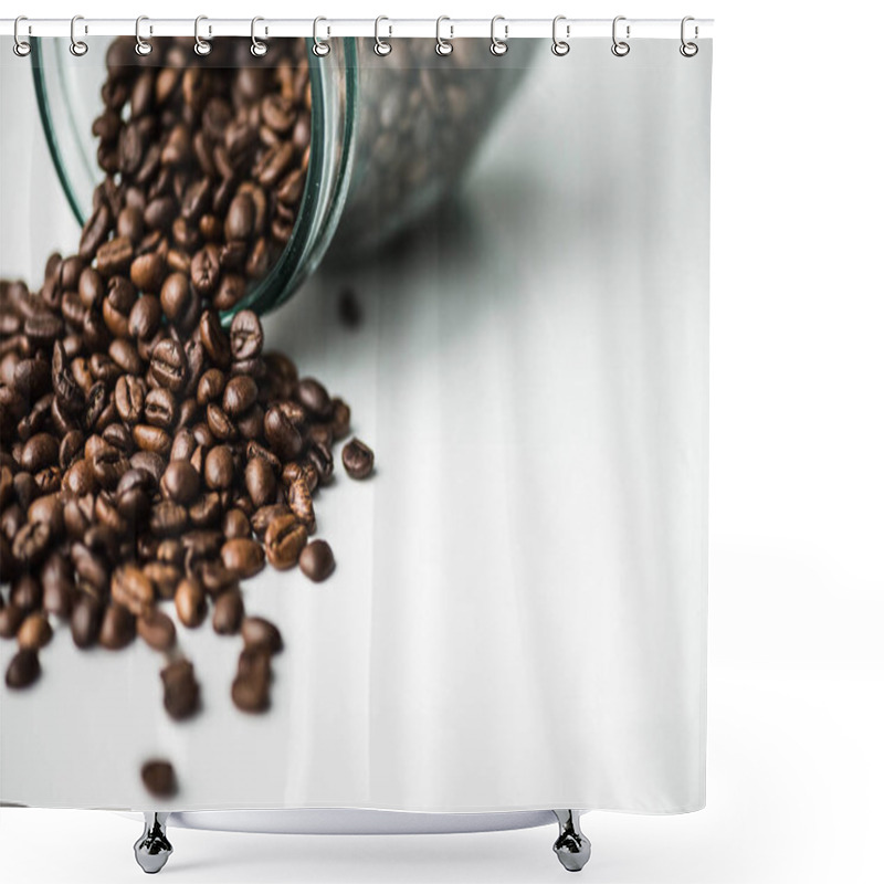 Personality  Scattered Coffee Beans From Glass Bottle On White Shower Curtains