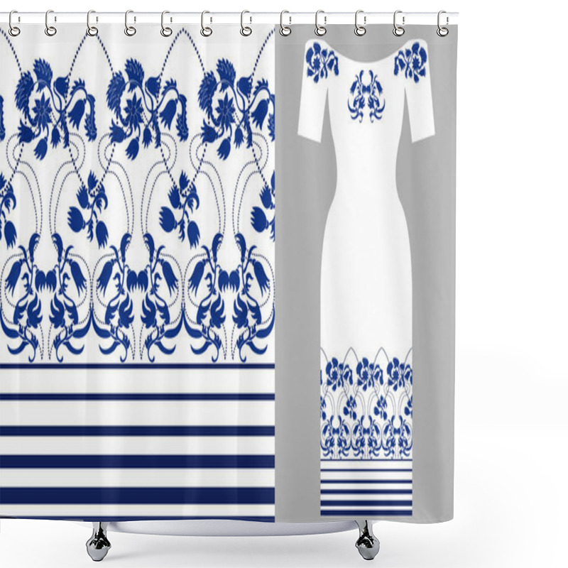 Personality  Blue Wildflowers. Party Dress Design. Shower Curtains