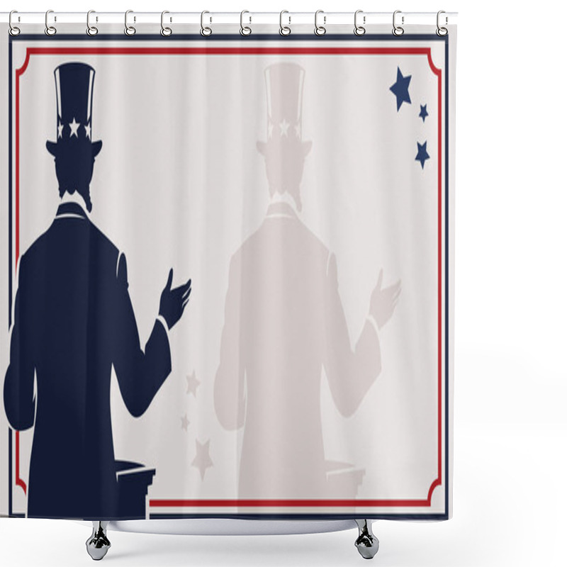 Personality  Lower Third Graphic For Presidents' Day Featuring Abraham Lincoln's Silhouette, Iconic Tall Hat, And Patriotic Stars And Stripes. Minimalist, Elegant Design For American-themed Projects. Shower Curtains