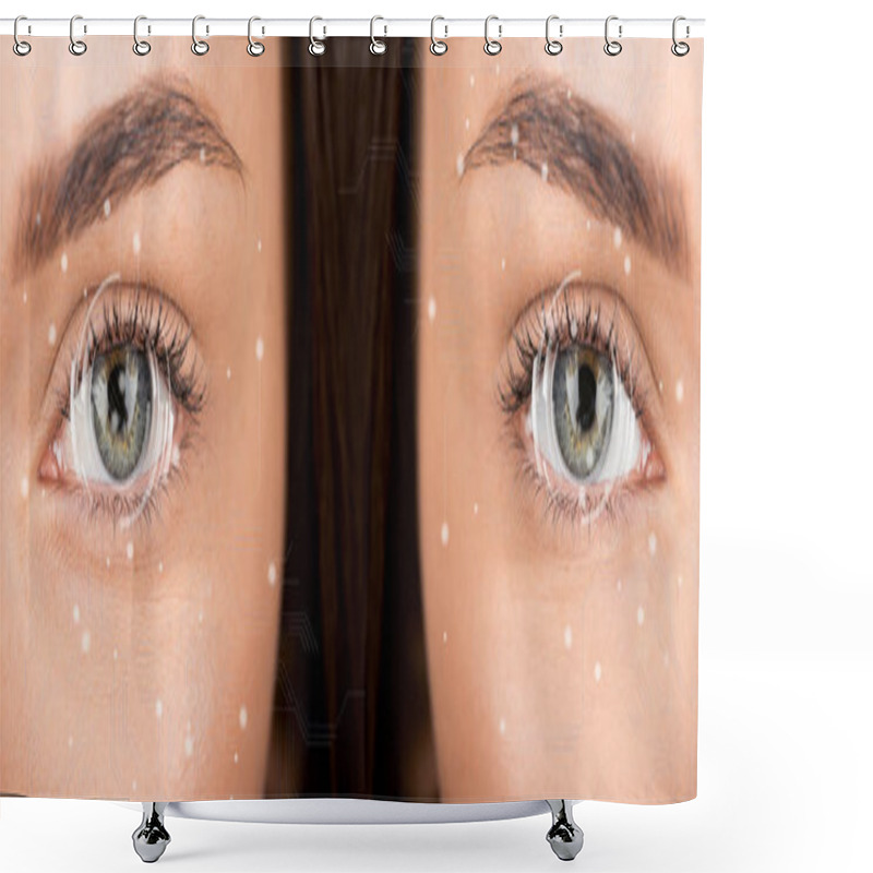 Personality  Eyes Of Woman Before And After Retouch Shower Curtains