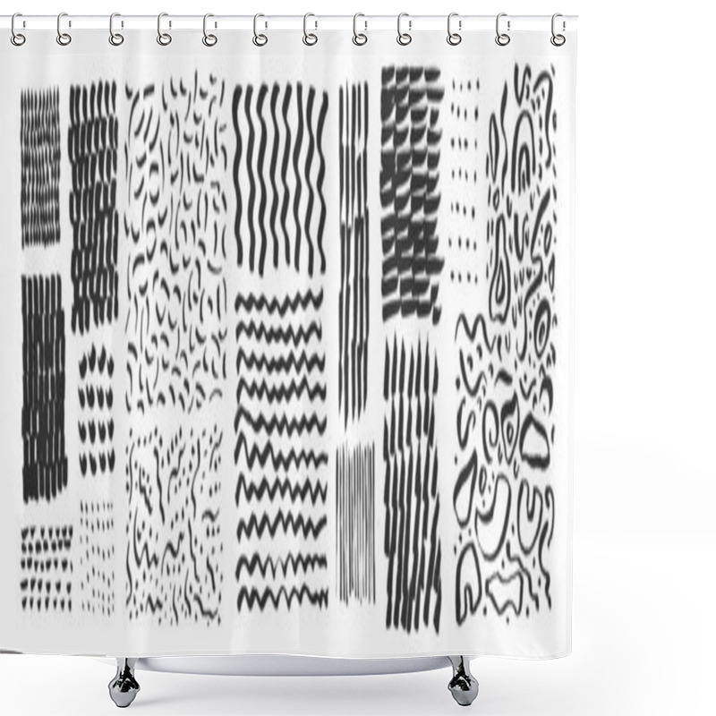 Personality  Set Of Grungy Hand Drawn Textures. Lines, Dots, Smears, Waves, Brush Strokes. Hand Drawn Elements For Your Graphic Design Shower Curtains