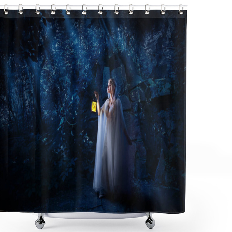 Personality  Young Elf Girl In Night Forest Shower Curtains