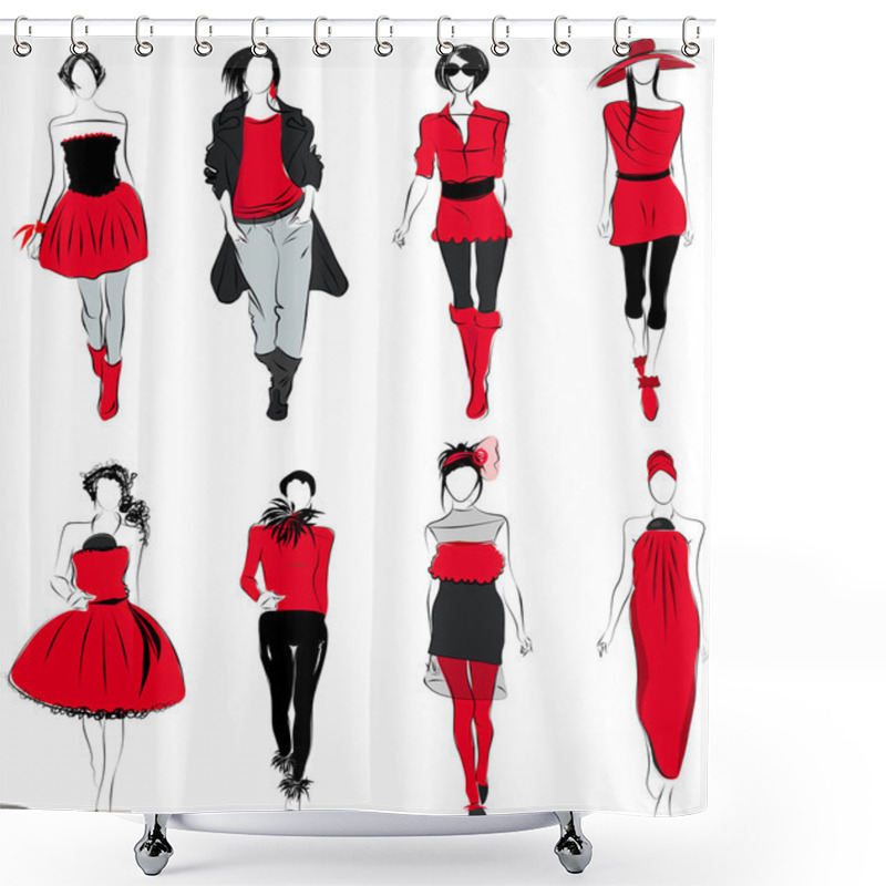 Personality  Stylized Fashion Models Shower Curtains