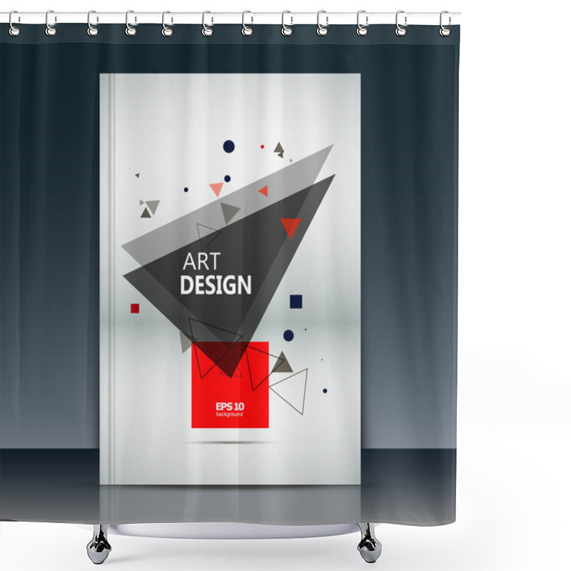 Personality  Abstract Composition. Text Frame Surface. Brochure Cover. White Title Sheet. Creative Logo Figure. Ad Banner Form Texture. Red Box Block, Black Triangle Icon. Flyer Fiber Backdrop. Vector Illustration Shower Curtains