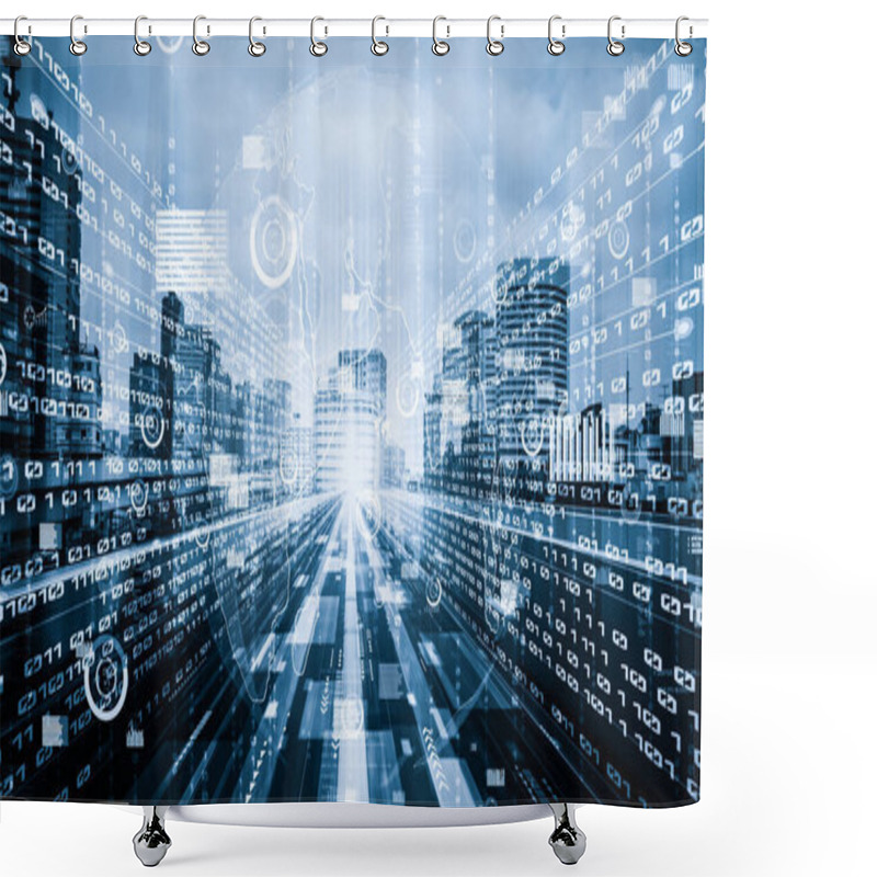 Personality  Business Data Analytic With Tacit Intelligent Software Making Marketing Strategy . Concept Of Smart Digital Transformation And Technology Disruption That Changes Global Trends In New Information Era . Shower Curtains