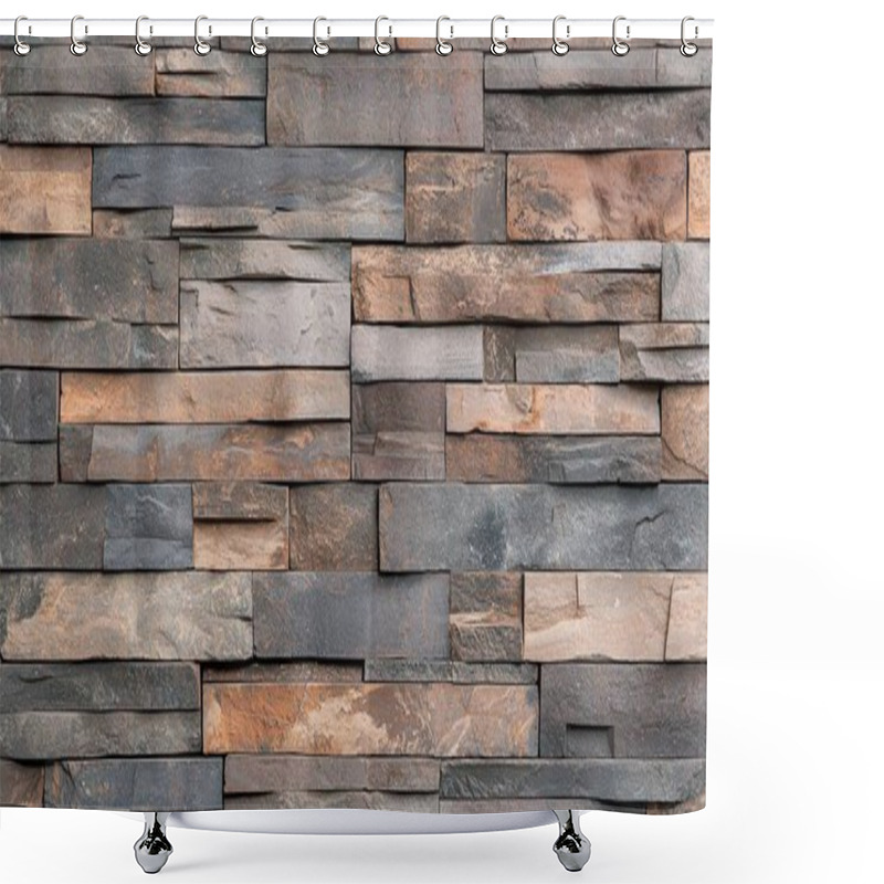 Personality  Textured Stone Wall With Various Earthy Tones. Shower Curtains