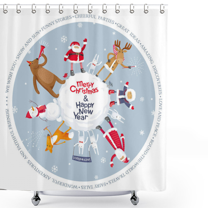 Personality  Merry Christmas Vector Planet Shower Curtains