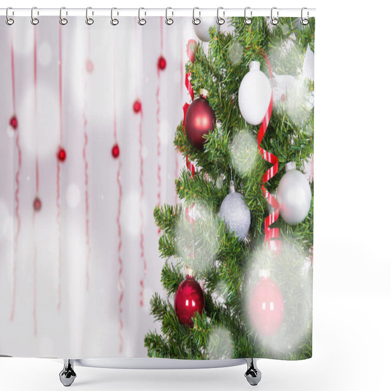 Personality  Christmas Background - Close Up Of Christmas Tree With White And Red Balls Shower Curtains