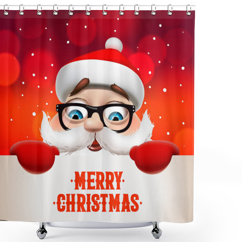 Personality  Santa Claus With Big Signboard. Merry Christmas Lettering Design. Creative Typography For Holiday Greeting, Vector Illustration. Shower Curtains