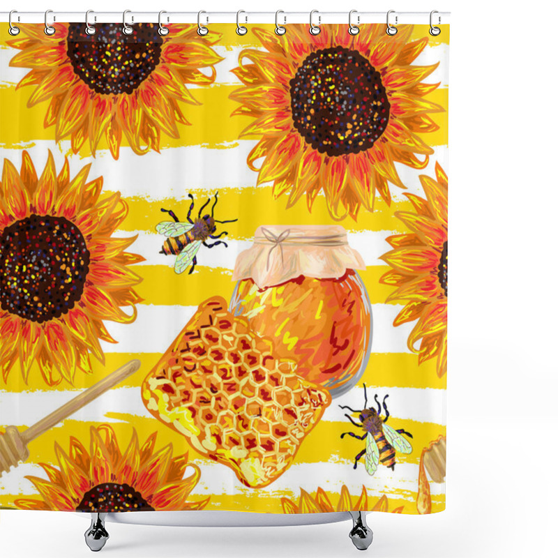 Personality  Seamless Food Pattern With Honey And Sunflower Shower Curtains