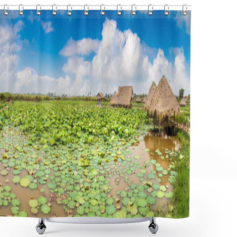 Personality  Panorama Of Lotus Farm Near Siem Reap, Cambodia In A Summer Day Shower Curtains