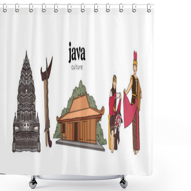 Personality  Isolated Javanese Illustration. Hand Drawn Indonesian Cultures Background Shower Curtains