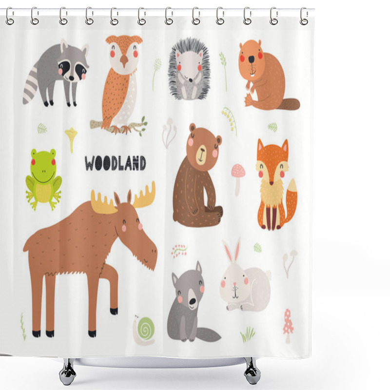 Personality  Cute Wild Animals Clipart Collection Isolated On White Background. Hand Drawn Vector Illustration. Woodland Elements Set. Scandinavian Style Flat Design. Concept For Kids Textile Print  Shower Curtains