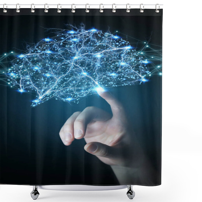 Personality  Businessman Using Digital X-ray Human Brain Interface 3D Renderi Shower Curtains