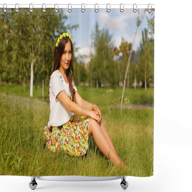 Personality  Beautiful Young Woman In The Park Shower Curtains