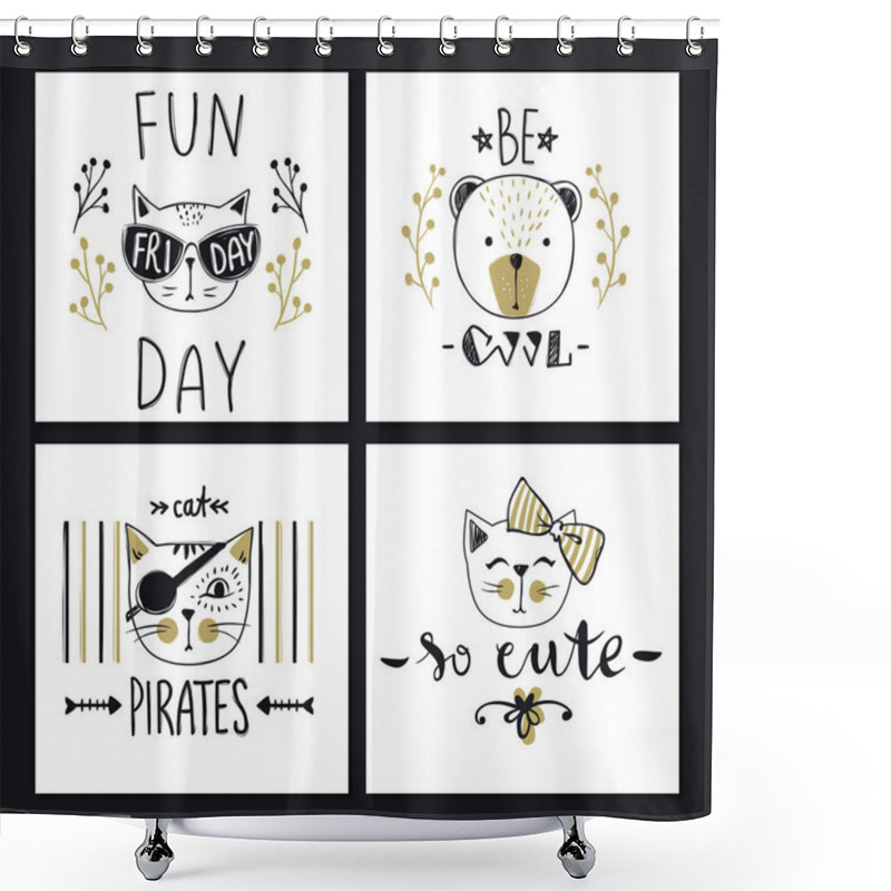 Personality  Vector Card Series With Cute Fashion Cats. Stylish Kitten Set. T Shower Curtains