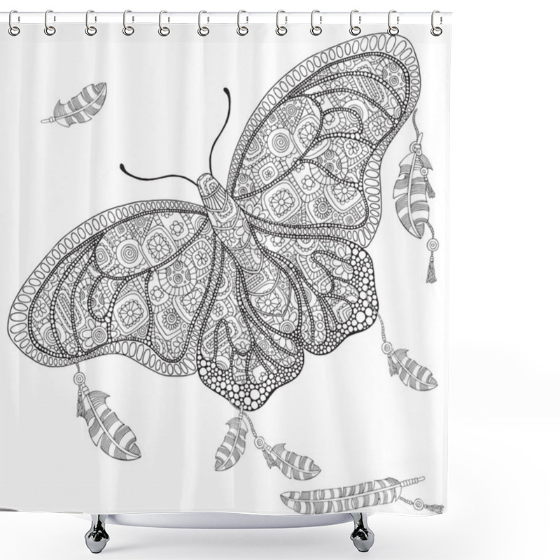 Personality  Artistically Butterfly And Feathers On A White Background Shower Curtains