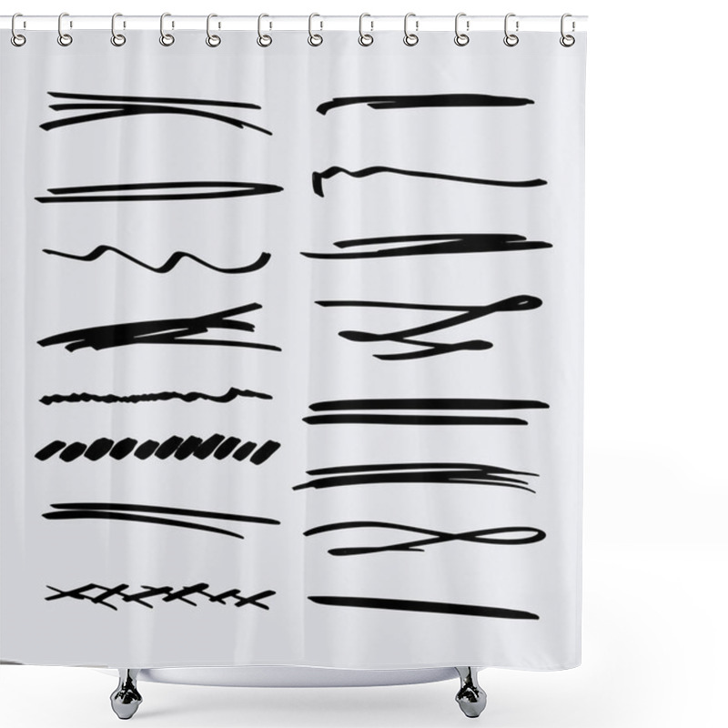 Personality  Handmade Collection Set Of Underline Strokes In Marker Brush Doodle Style Various Shapes Shower Curtains