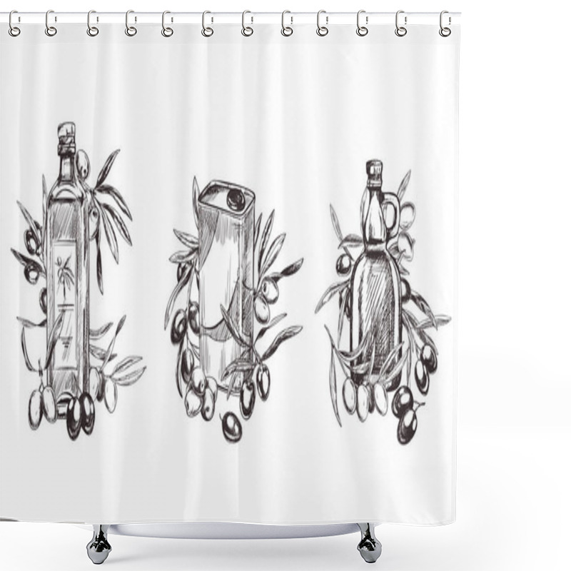 Personality  Olive Branches, Hand Drawn Retro Style Vector Illustrations. Shower Curtains