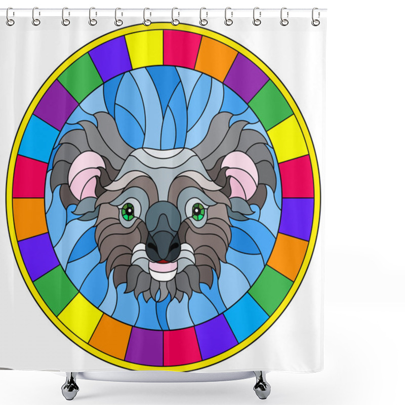 Personality  The Illustration In Stained Glass Style Painting With A Koala Bear's Head , A Circular Image With Bright Frame Shower Curtains