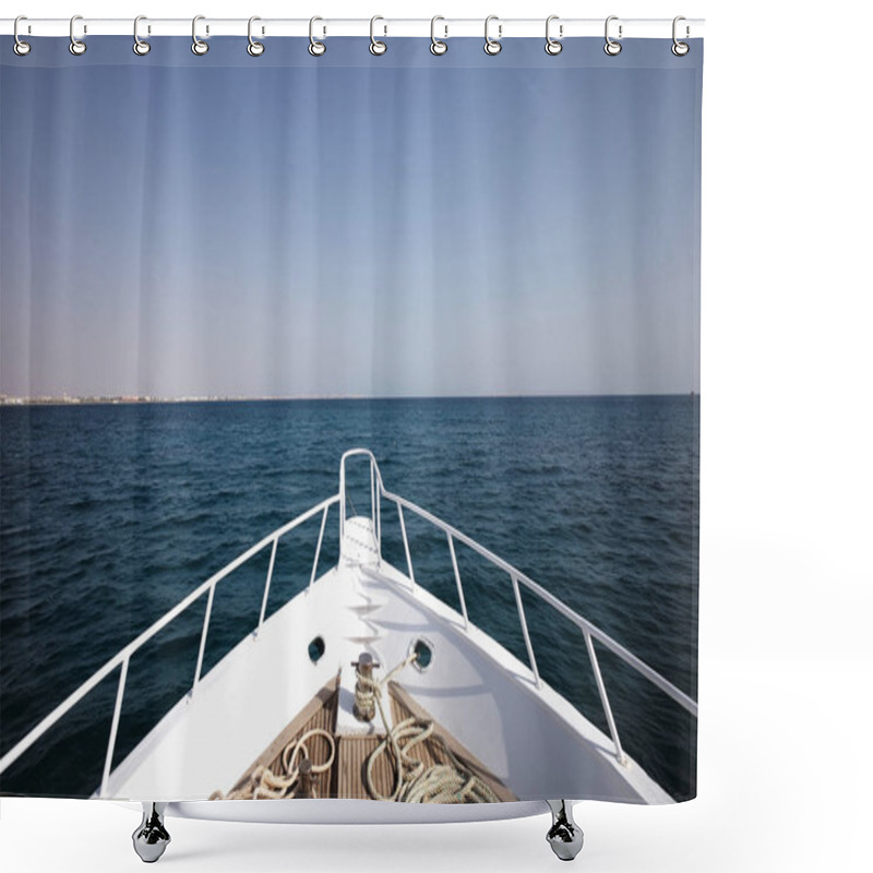 Personality  White Sailing Boat With Steer Wheel Shower Curtains