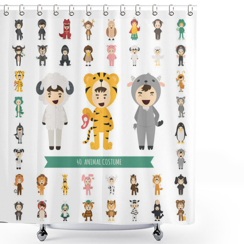 Personality  Set Of 40 Animal Costume Characters Shower Curtains