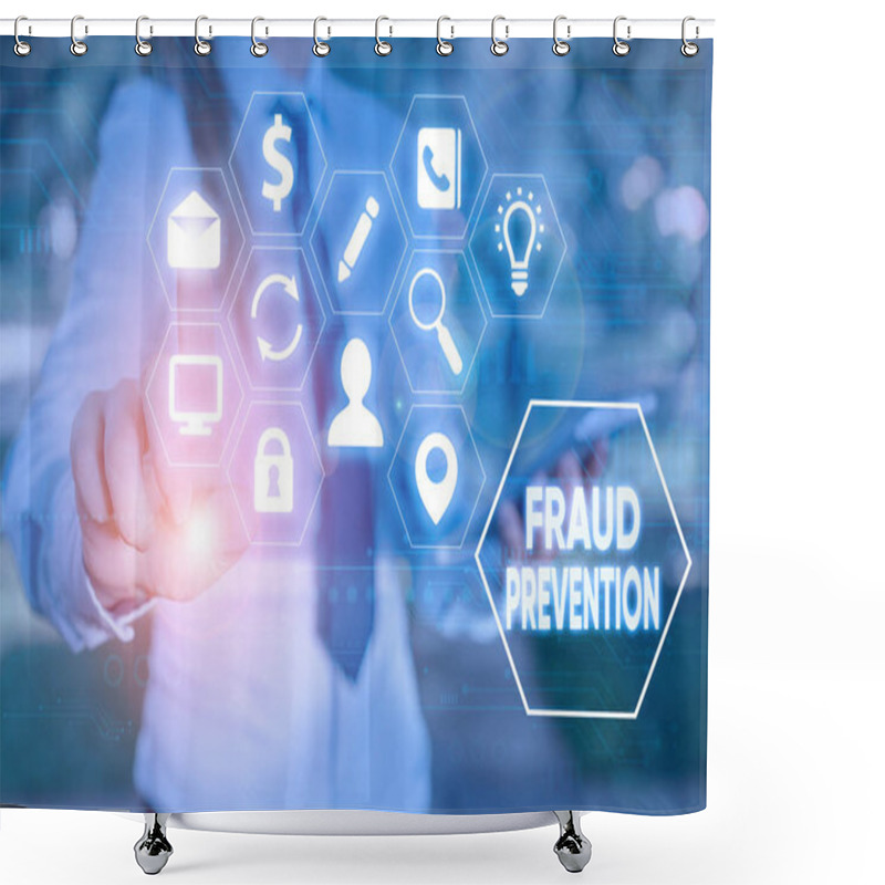 Personality  Writing Note Showing Fraud Prevention. Business Photo Showcasing The Act Of Stopping Various Types Of Internet Fraud. Shower Curtains